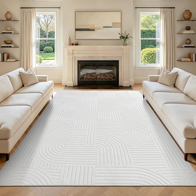 Pauwer 6x9 Area Rugs for Living Room, Modern Non Slip Washable Rug, White | Arch Pattern, Soft Fluffy, Neutral, Boho Accent, Solid Color Floor Carpet, For Kids Room Dining Room Nursery Entryway
