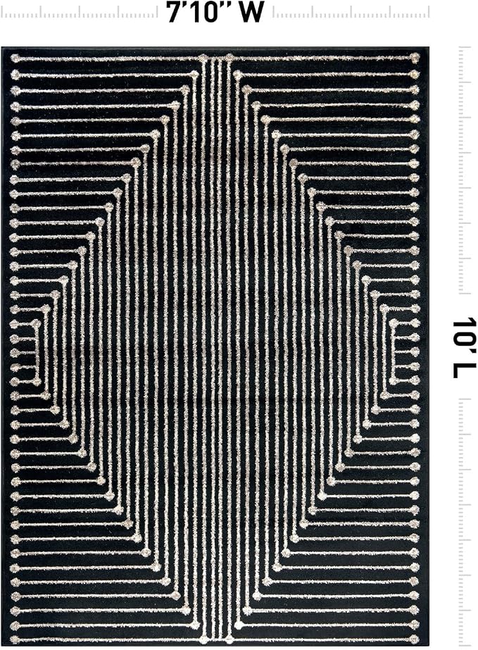 Rugshop Contemporary Bohemian Stripe Area Rug 7'10" x 10' Black | Jute Backing, Soft Medium Pile, Stain Resistant, No Shedding, Living Room, Dining Room, Family Room, Great Room, Basement