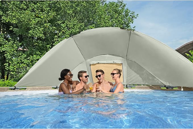 Bestway Power Steel 13' x 42" Round Above Ground Outdoor Swimming Pool Set with Shaded Canopy, 530 Gallon Filter Pump, Ladder, and Pool Cover