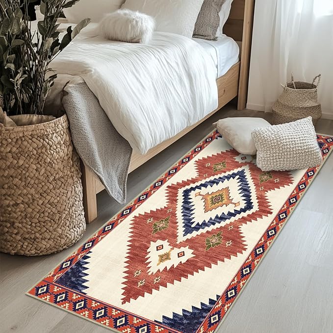 2x6 Western Runner Rug for Hallway Southwestern Kitchen Area Rugs | Washable Southwest Area Rug Low Pile Non-Slip Navajo Aztec Tribal Long Carpet for Kitchen Doorway Laundry, Yellow Brown