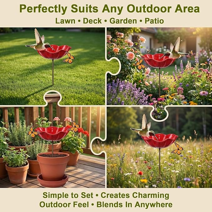 3Pcs Mini Bird Bath for Outsides, Handmade Metal Flower Garden Stake Birdbaths & Birdfeeder, Bird Baths Feeder Bowl for Outdoors Garden Patio Yard Lawn Decor,Decorative Gift for Nature Lovers