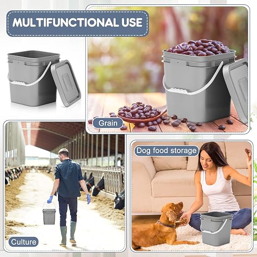 Mumufy 3 Pcs 3.5 Gallon Square Food Grade Bucket with Lid Square Bucket Pail Plastic Handles for Long Term Food Storage, Camping, Fishing, Home Organization Easy Stack and Store (Gray)