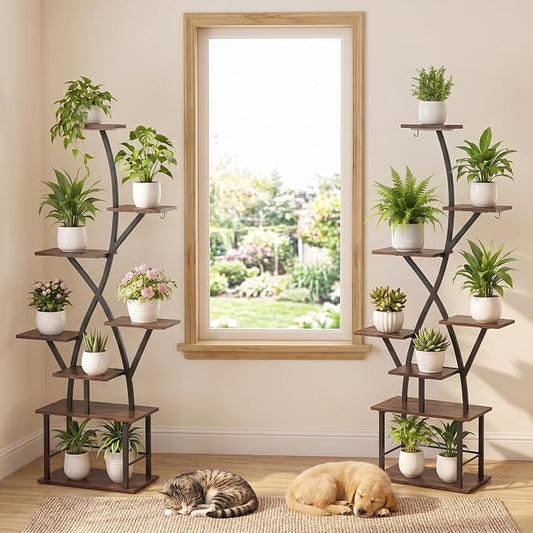 Plant Stand Indoor with Grow Lights 2 Pack Corner Plant Stands 8 Tiered 64" Tall Plant Shelf for Indoor Growing Multiple Metal Flower Holder Home Decor Plant Rack for Living Room Patio Balcony