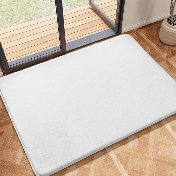 Amearea Modern Washable Runner Rugs, 2x3 Feet White Bedroom Runner Rug | Small Area Rugs for Bedroom Living Room, Non Slip Memory Foam Rug for Entrance Entryway Kids Boys Girls Room Laundry Room