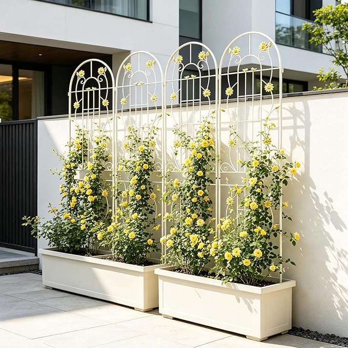 4/2 Pack White Metal Garden Trellis, 86.7" x 19.7" 71" x 19.7" Rustproof Plant Support Frame, Decorative Climbing Vine Trellis for Flower Vegetable Patio Garden Decor (White, 86.7" x 19.7", 4 Pack)