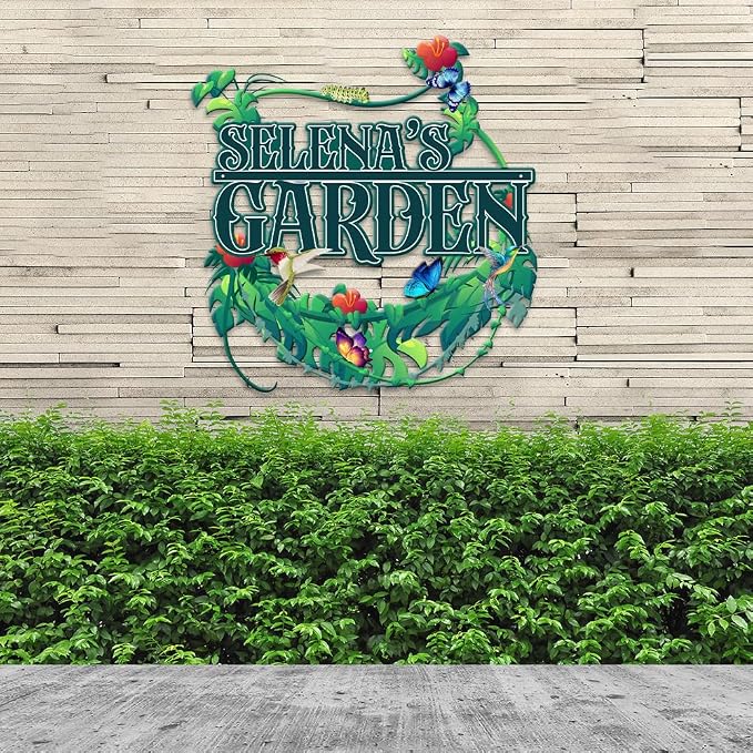 MeMate Garden Signs, Personalized Metal Signs, Garden Sign to Personalize, Large Sign for Tropical Garden She Shed, Customized Name Wall Art for Garden Outdoor Decor, Personalized Outdoor Plaque