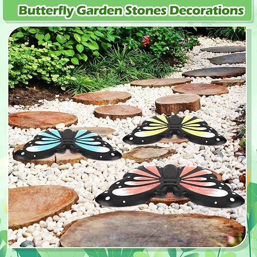 Landical 6 Pcs Stepping Stone Garden Stepping Stones Walkway Decorative Stone for Garden Decor Outdoor Flower Beds Yard Decorations (Butterfly)