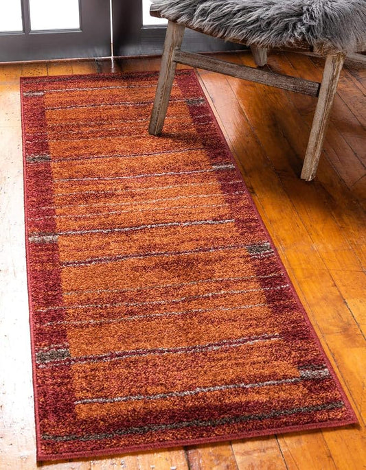 Unique Loom Autumn Collection Modern Contemporary Casual Abstract Area Rug (Terracotta/ Burgundy Border, 2 x 6 ft Runner)
