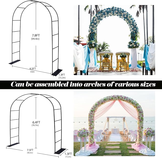 Thickened Tube Garden Arch Trellis, 4.6 * 7.8 or 6.4 * 7.5Ft, Metal Archway Arbor Stable Outdoor Garden Trellis for Climbing Plants, Party Wedding Arch Decoration