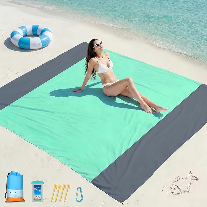 Famstar Beach Blanket Oversized Extra Large 78"X81"/10'X9',Waterproof Sandproof Beach Blanket 2-8 Adults Lightweight Durable for Travel Camping Hiking Picnic