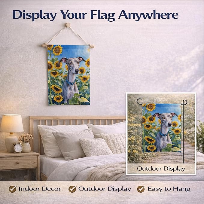 Caroline's Treasures DAC6176GF Whippet in Sunflowers Garden Flag Mailbox Flag Decorative Yard Flag Banner Outside Patio Artwork Yard Flower Beds, Garden Size, Multicolor