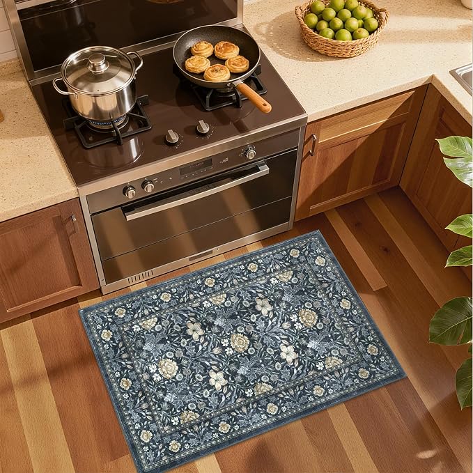 GarveeHome Small Entryway Rug, 2x3 Washable Front Door Rug Indoor Entrance Floral Carpet Non-Slip Low Pile Throw Rugs for Kitchen Floor, Powder Room, Entry, Bathroom, Kids Room