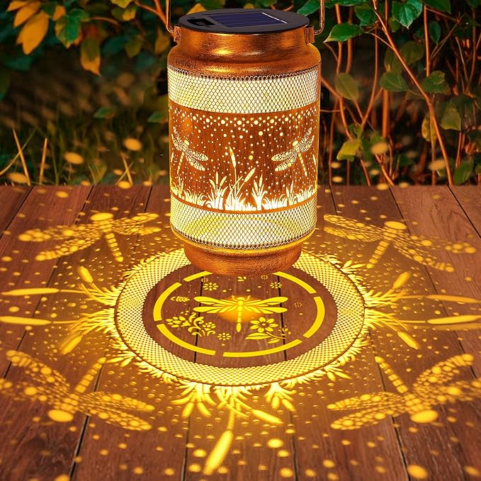 Dragonfly Solar Lanterns Outdoor Waterproof with Shepherd Hook, Gifts for Women Mom Grandma Birthday, Metal Solar Hanging Lights Garden Decor for Outside Yard Patio Pathway Backyard Porch
