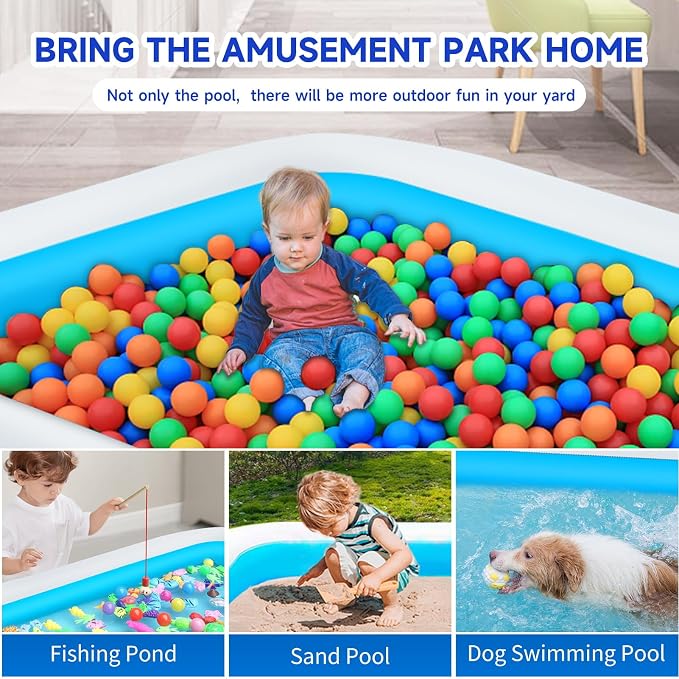 Inflatable Swimming Pool for Kids and Adults- 118" x 68" x 22" Family Full-Sized Blow Up Pools for Kids-Thickened Durable Above Ground Swimming Pool Backyard Lawn, Summer Party Outdoor and Indoor