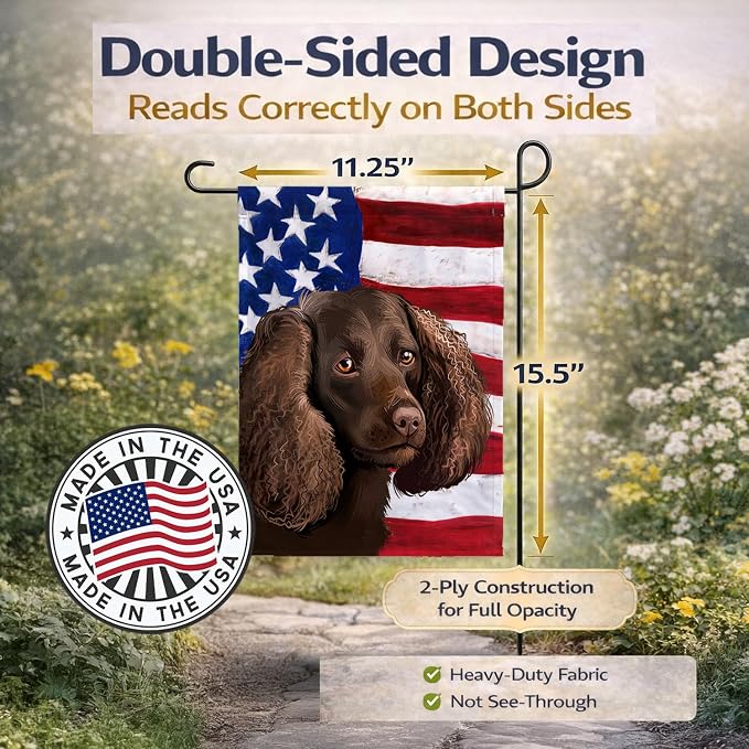 Caroline's Treasures CK6402GF American Water Spaniel American Flag Garden Flag Mailbox Flag Decorative Yard Flag Banner Outside Patio Artwork Yard Flower Beds, Garden Size, Multicolor