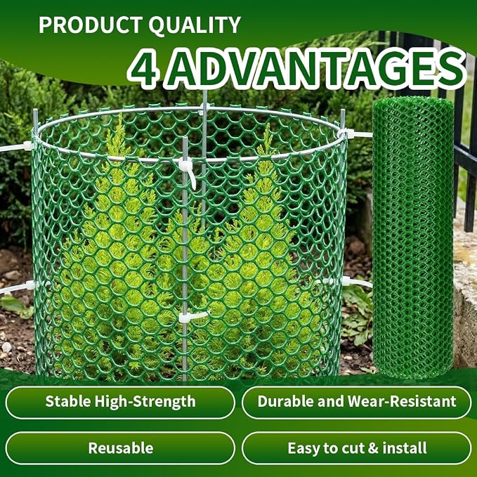 Plastic Chicken Wire Mesh Fence,Plastic Chicken Wire Roll 16in x 20ft,Garden Netting Fencing Barrier for Poultry, Animals, Pets and Balcony(Green)