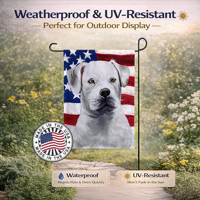 Caroline's Treasures CK6395GF American Bulldog American Flag Garden Flag Mailbox Flag Decorative Yard Flag Banner Outside Patio Artwork Yard Flower Beds, Garden Size, Multicolor