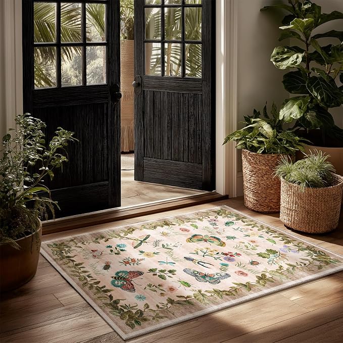 2x3 Washable Small Rugs for Entryway: Door Mat Indoor Entrance Throw Rug Non-Slip Low Pile Soft Kitchen Rug for Front Door Indoor Entrance Bedside Entry Kids Room