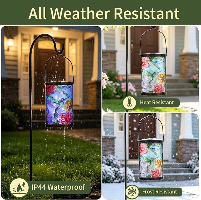 Hanging Solar Lantern Outdoor Waterproof LED Hummingbird Solar Lights Outdoor Decorative Solar Lanterns Tabletop Lamp for Patio Garden Yard Decor