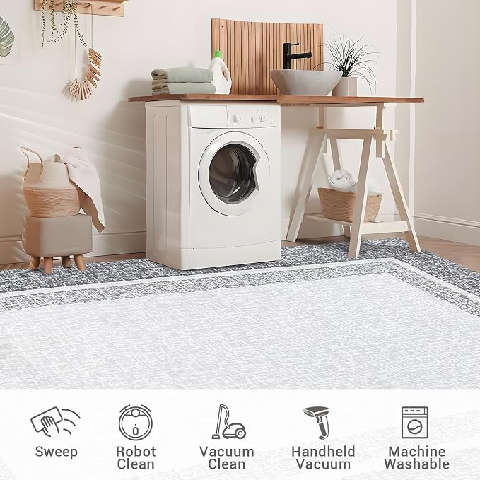GAOMON Area Rugs 2x6 Modern Runner Rug Washable Bordered Entryway Runners Soft Faux Wool Carpet Contemporary Neutral Non-Slip Long Rug Runner Indoor Accent Hallway Kitchen Runners for Bedroom Grey
