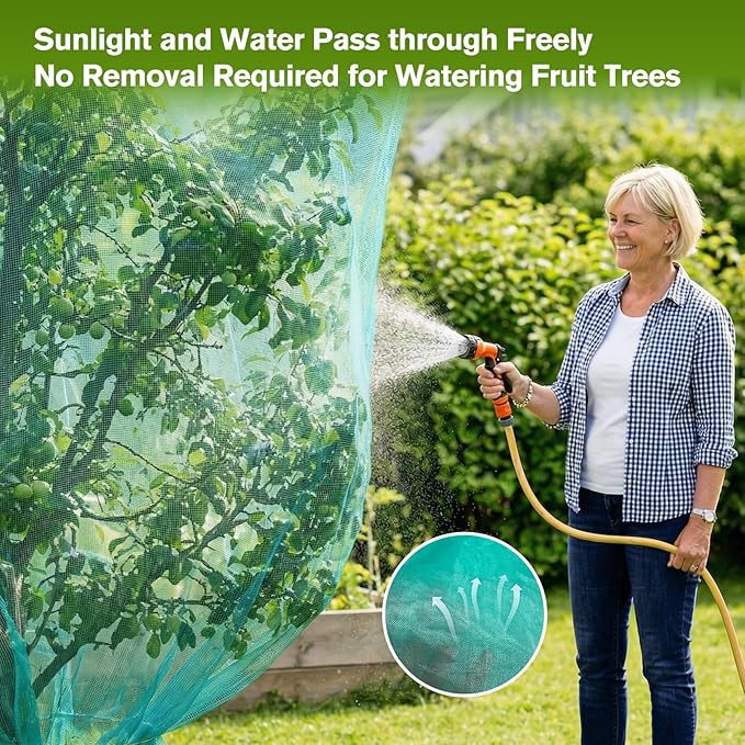 KEOHOLI 12FTx12FT Green Large Fruit Tree Netting Reusable Durable Mesh Cover with Zipper and Drawstring for Fruit Tree Protection Cover from Birds Cicadas Squirrels and Insects