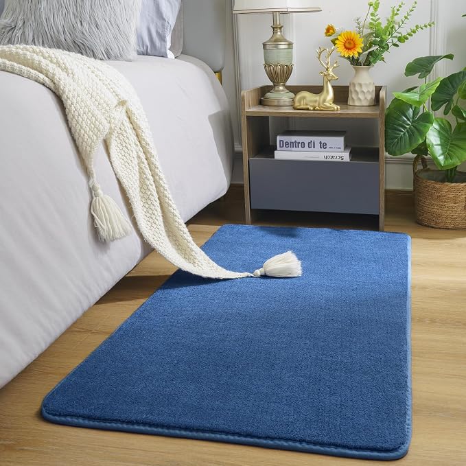 Amearea Modern Washable Runner Rugs, 2x4 Feet Blue Bedroom Runner Rug | Small Area Rugs for Bedroom Living Room, Non Slip Memory Foam Rug for Hallway Entryway Kids Boys Girls Room Laundry Room