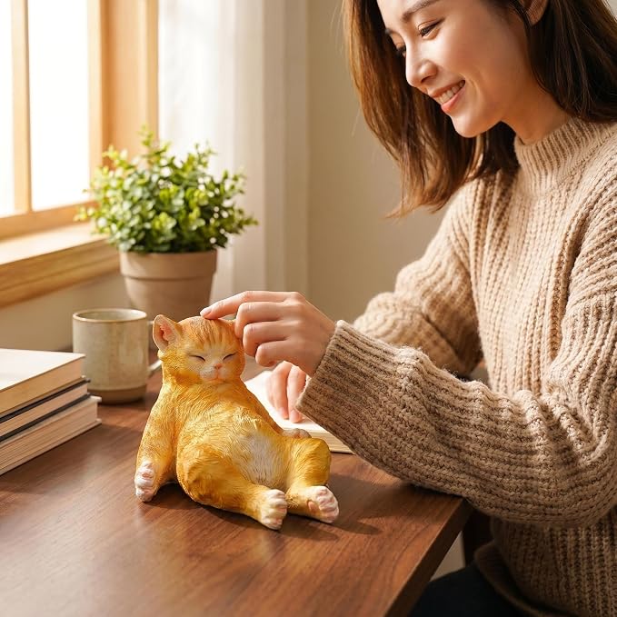 Cat Garden Statue Outdoor Decor,Pet Memorial Stone,Sleeping Cat Statue,Resin Cat Figurine Garden Sculpture Patio Decor,Headstones for Cats or Thoughtful Sympathy Gift,9.8" L x 5.9" W x 6.7" H