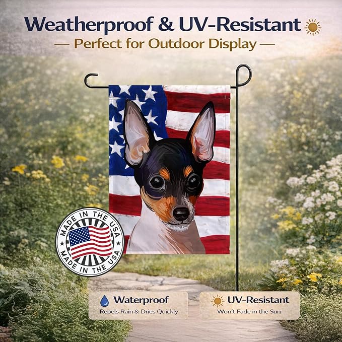 Caroline's Treasures CK6742GF Toy Fox Terrier American Flag Garden Flag Mailbox Flag Decorative Yard Flag Banner Outside Patio Artwork Yard Flower Beds, Garden Size, Multicolor