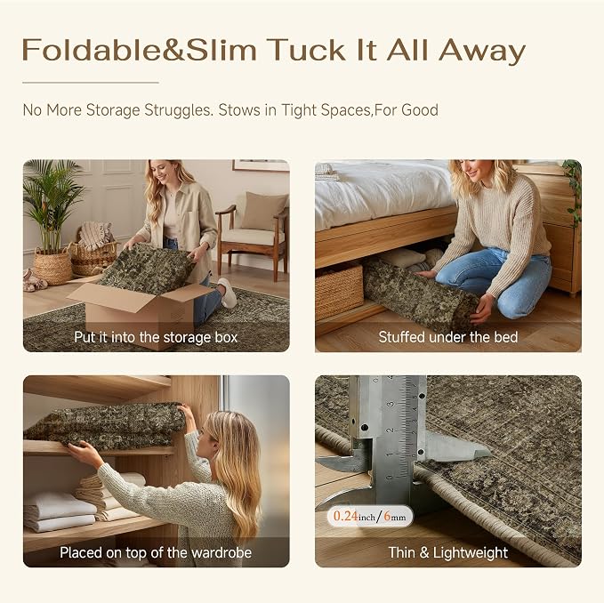 2x5 Taupe Brown Vintage Runner Rug | Washable, Non Slip, Soft Low Pile, Distressed Farmhouse, for Hallway Kitchen Laundry Bathroom Bedroom Living Room Home Decor