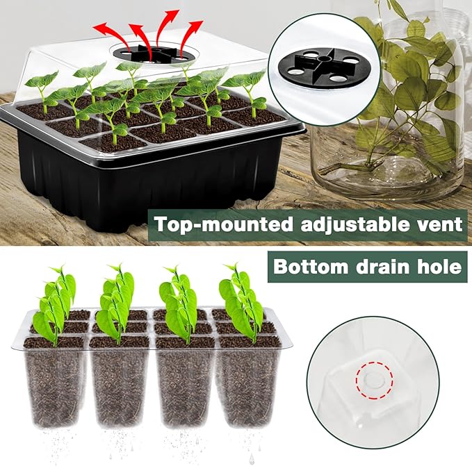 ZeeDix 2 Set Seed Starter Tray Kits with Soil, 2 Pack Seed Trays with 30 Pack Coco Coir Pellets, Adjustable Humidity Germination Tray with Dome Lids for Indoor Plants, Greenhouse for Vegetables Garden