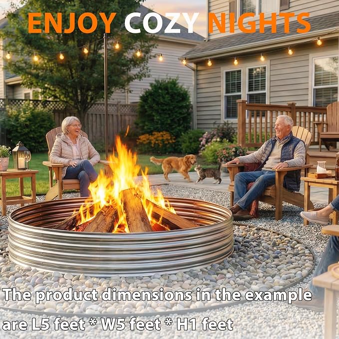 Fire Pit Ring for Outside Wood Burning, 36in Outdoor Fire Pit, Heavy Duty Steel Burn Pit for Backyard, Camping, Bonfire, Modern Style Large Metal Fire Pit Ring