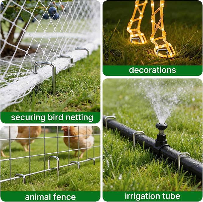 AMAGABELI 6 Inch 50 Pack Galvanized Landscape Staples 11 Gauge Anti-Rust Heavy Duty Garden Stakes Plant Cover Spikes U-Shaped Sod Pins Fence Stakes for Weed Barrier,Irrigation Tubing,Lawns,Decoration