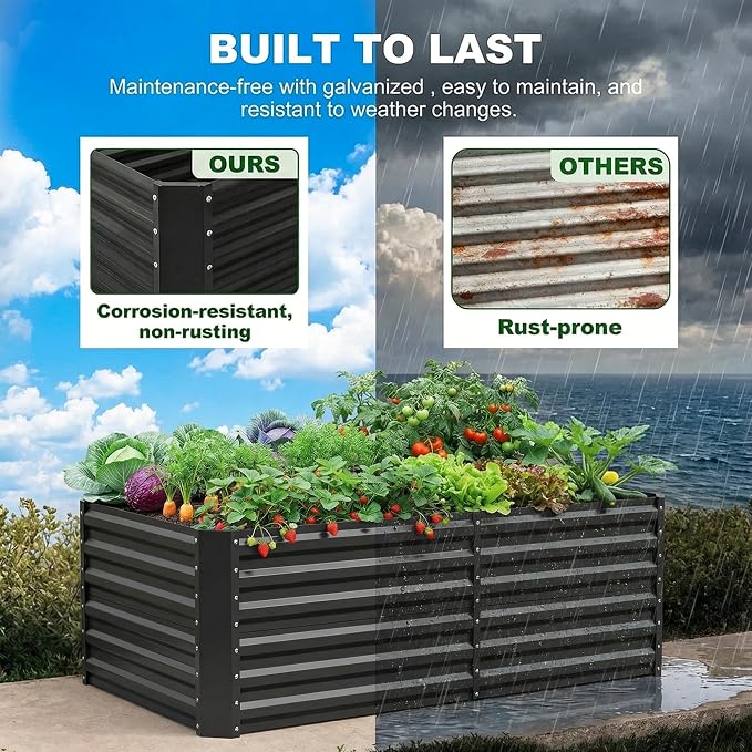 Land Guard 2 Pack 6×3×2 ft Galvanized Metal Raised Garden Bed, 2FT Deep Root Elevated Planter Box Steel Large Vegetable Flower Bed Kit, Gray