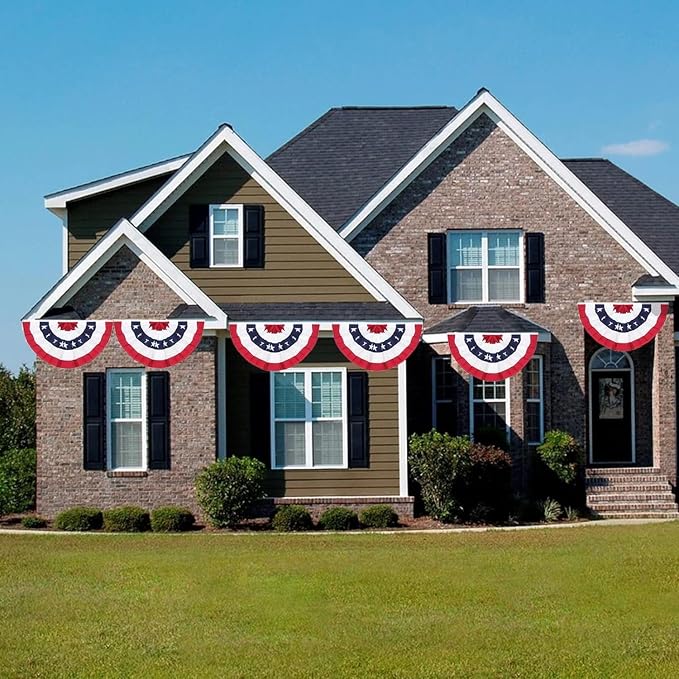 American Pleated Fan Flag, 3 x 1.5 Ft USA Patriotic Half Fan Bunting, Indoor Outdoor 4th of July Memorial Day 250th Anniversary Decorations (12 Pcs)