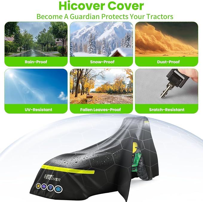 Tractor Cover for John Deere, Kubota, and New Holland - 600D Oxford Fabric for Snow, Rain and Dust Protection - Heavy Duty Tractors Cover with With Zipper & Air Vent. （189 L x 76 W x 86 H in）