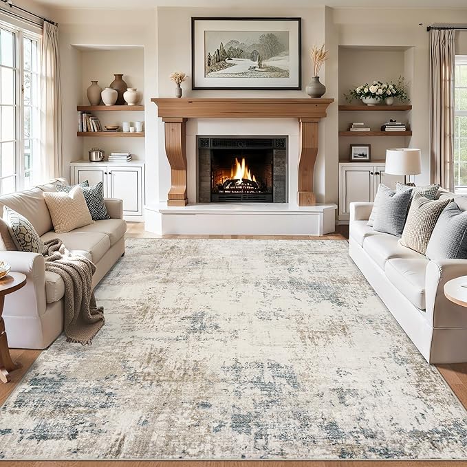 PLHXFR 10x14 Area Rug Living Room: Modern Abstract Washable Carpet Multi | For Bedroom Dining Room Farmhouse Nursery Home,Machine washable,Non Slip,Large Soft Neutral,Stain Resistant, Indoor Floor