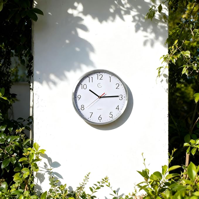 Clockswise 12" Waterproof Aluminum Wall Clock Battery Operated Precision Quartz Movement Weather Resistant Metal Frame for Indoor Outdoor Bathroom Kitchen Patio Garden Living Room Office & Home Décor