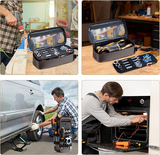 Heavy Duty Small Tool Bags for Men with Carabiner,Tactical Tool Pouch Bag,Portable Utility Tools Storage Organizer Case with Shoulder Strap for EDC,Motorcycle,Camping, Road Trip, Electricians