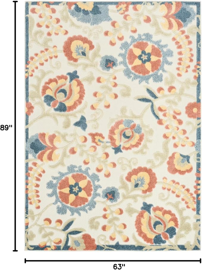 Nourison Home Aloha Grey Multicolor 5'3" x 7'5" Area Rug - Easy Clean, Non Shedding, Bed Room, Living Room, Dining Room, Kitchen (5' x 8')