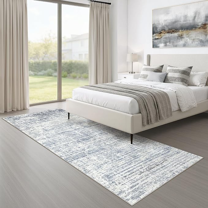 LOONGRUG Runner Rug 2x6 Machine Washable Non-Slip Kitchen Neutral Rug Blue | Abstract Modern Soft Stain Resistant Indoor Accent Throw Carpet for Hallway Bathroom Laundry Room Bedroom Entryway