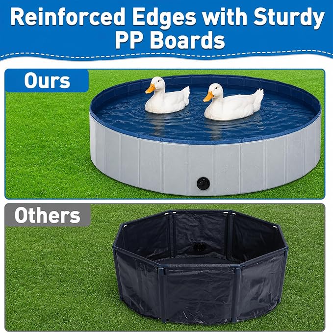 Foldable Duck Pool: Portable Hard Shell Duck Pond for Ducks Dogs Cats 39.4x11.8 Inch Collapsible Pet Bath Tub Indoor Outdoor Use (Gray and Dark Blue, 100in*30in)