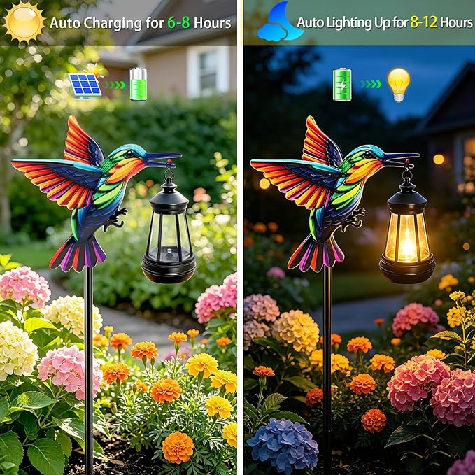 Hummingbird Solar Garden Lights Outdoor Waterproof, Gifts for Women Mom Grandma Daughter, Stake Lights with Solar Lantern, Hanging Solar Lights, Solar Path Lights Yard Art Outside Patio Garden Decor