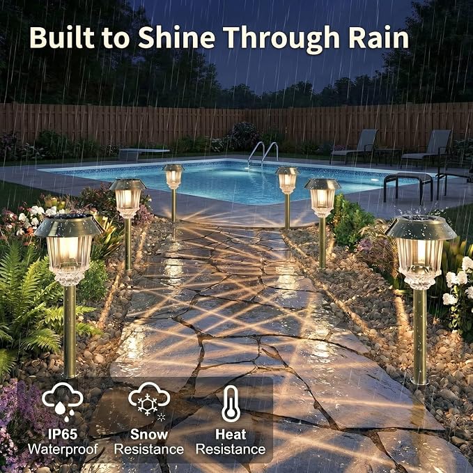 XMCOSY+ Solar Pathway Lights Outdoor - 4 Pack Auto On/Off 10-40 LM Dimmable Waterproof Outdoor Solar Lights for Yard Pathway Garden Driveway Walkway (Bronze)