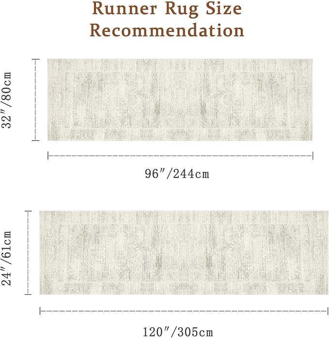 Latte&Fog 2.6x8 Washable Hallway Runner Ivory Rug for Kitchen Non Slip | Low Pile Soft Cute Throw Rug Doormat for Entrance Bathroom Laundry Bedside Bedroom Nursery Playroom Hallyway Dorm Office