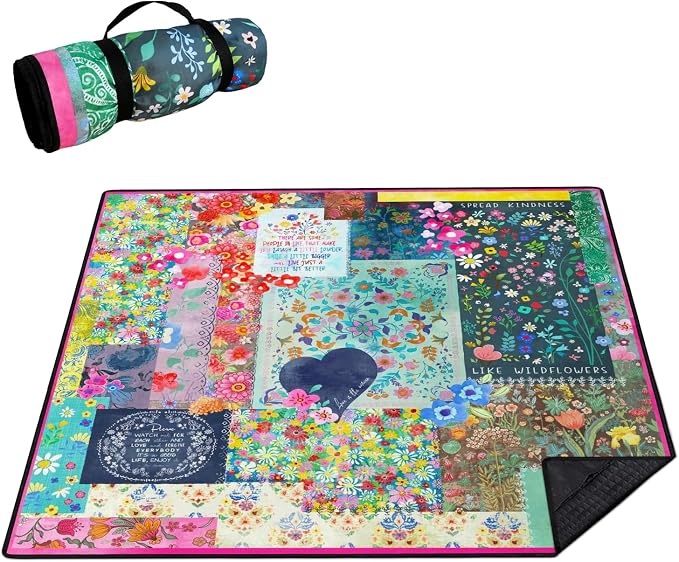 Picnic Blankets Waterproof Foldable Extra Large, 80"x 80" Outdoor Beach Blanket Waterproof Sandproof, 3-Layer Lightweight Handy Mat Tote Picnic Camping Rugs for Outside Your Rv