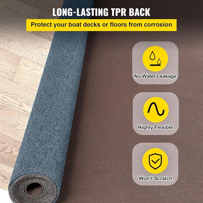 Happybuy 6 ft x 39 ft Grey Marine Carpet for Boats Waterproof - 0.18" Thick Indoor Outdoor Rug Carpet Roll for Home Patio Porch Deck