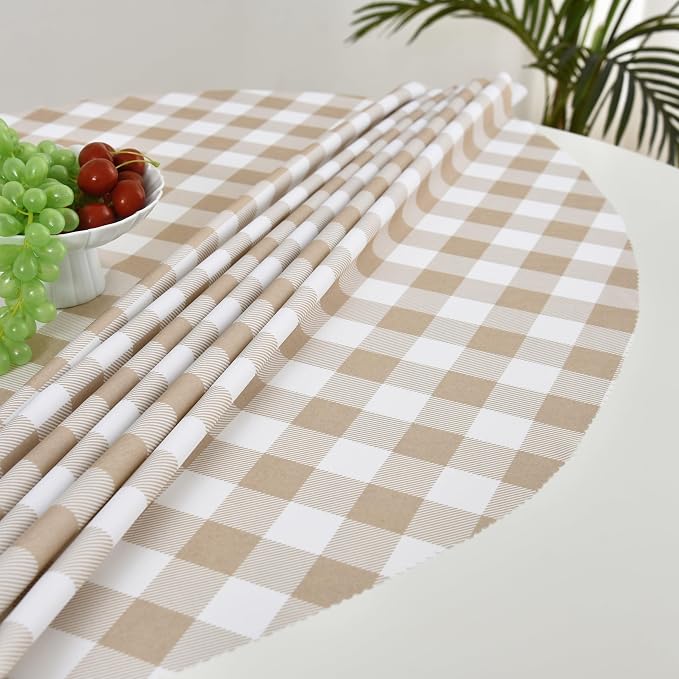 Waterproof Plaid Tablecloth Fabric - Round 58 Inch Classic Gingham Checker Table Cloth for Indoor/Outdoor Use - Buffalo Table Cover for Picnics, BBQs, and Parties