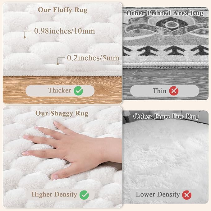 5x8 Area Rug for Living Room, White Washable 3D Bubble Bedroom Rug | Non Slip High Low Pile Hexagon Floor Mat for Dorm, Modern Soft Fluffy Carpet for Dining Room, Office and Nursery