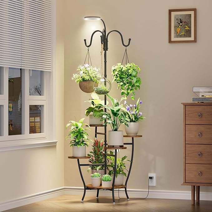 BACEKOLL Plant Stand Indoor with Grow Light - 72" Tall Plant Shelf Indoor, 5 Tiered Corner Plant Stands for Indoor Plants, Hanging Plant Holder Flower Display Holders for Living Room, Balcony Decor