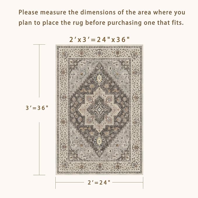 Tangsoo 2x3 Washable Rugs for Entryway, Vintage Non Slip Small Area Rug | Farmhouse Indoor Front Door Rug, Soft Low Pile Door Mat Small Carpet Throw Rugs for Entry Entrance Kitchen Bedroom Grey/Multi